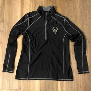 Women’s Antigua Black and Gray Milwaukee Bucks Quarter-Zip Pullover